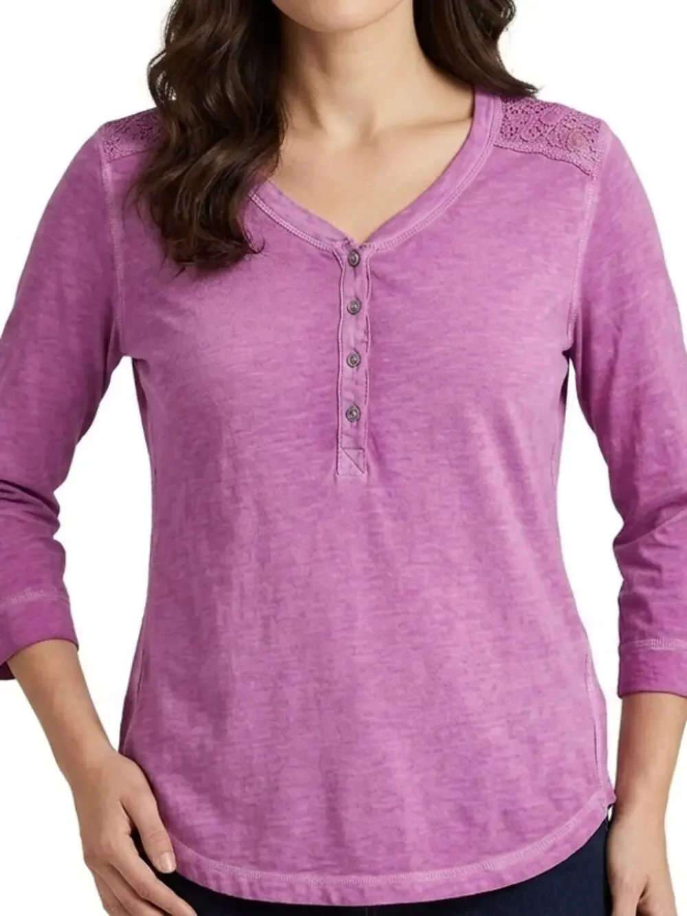 Lauren Ralph Lauren Purple Henley Lightweight Top Women Size M